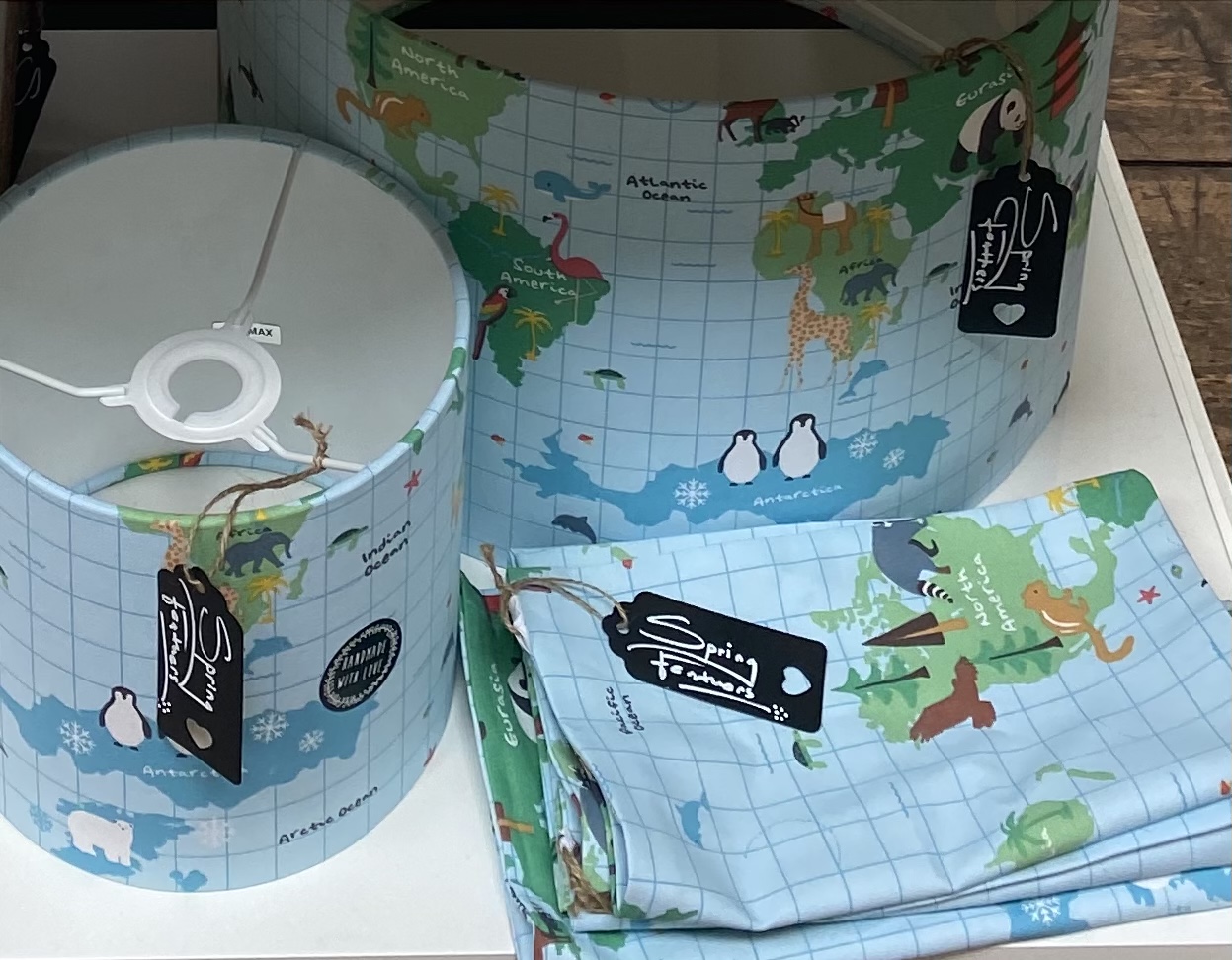 12"/30 cm The World Map Lampshade made from Digital printed fabric..Made in UK.. 